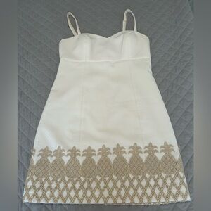 Lilly Pulitzer White Mini Dress with Gold Pineapple Embroidery